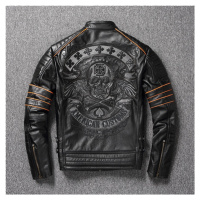Jezdecká kožená bunda na motorku s lebkou - XXL
