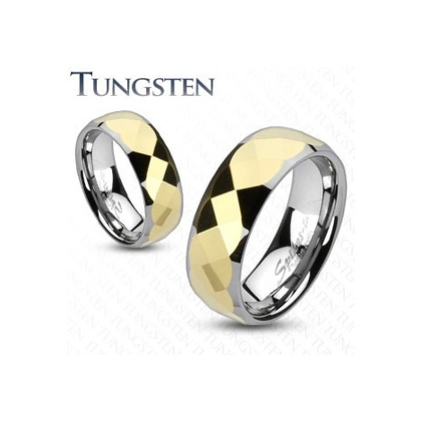 Wolframový prsten - dvoubarevný, zlatý geometricky broušený střed Šperky eshop