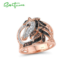 Stříbrný prsten růžový třpytivý kůň