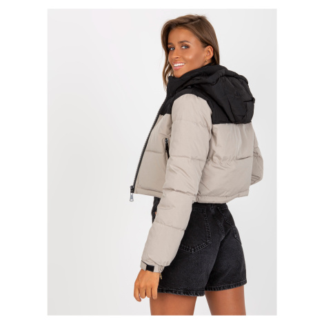 Černo-béžová dámská krátká zimní bunda s kapucí HONEY WINTER