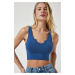 Happiness İstanbul Women's Indigo Blue Strappy Crop Knitted Blouse