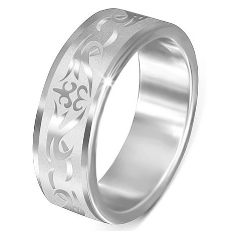 Ocelový prsten - matný s lesklým kmenovým vzorem Šperky eshop