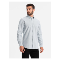 Ombre Elegant men's oxford shirt with embroidery - light grey