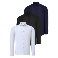 TRIPLE SET G721 DEWBERRY MEN'S SHIRT-BLACK-WHITE-NAVY BLUE