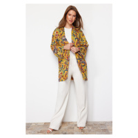 Trendyol Yellow Shawl Patterned Viscose Kimono & Kaftan