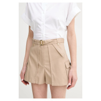 Bavlněné šortky Marciano Guess CINDY dámské, béžová barva, hladké, high waist, 5GGD25 7293A