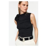 Trendyol Black Draped Rose Detailed Knitted Blouse