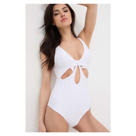 Jednodílné plavky Pepe Jeans WAVE KNOT SWIMSUIT bílá barva, měkký košík, PLB10489