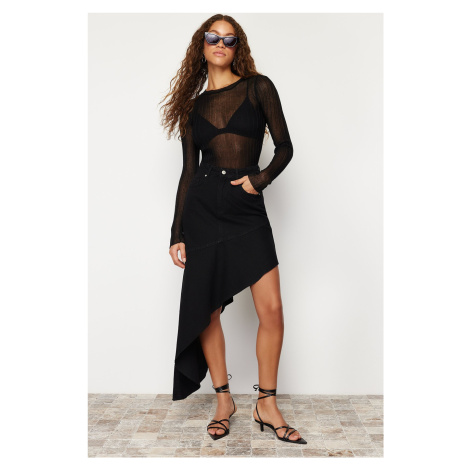 Trendyol Black Asymmetric High Waist Maxi Denim Skirt
