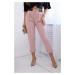 Viskózové kalhoty s ozdobným páskem pudrově růžové