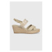 Sandály Tommy Hilfiger SEASONAL WEBBING MID WEDGE dámské, béžová barva, na klínku, FW0FW07091