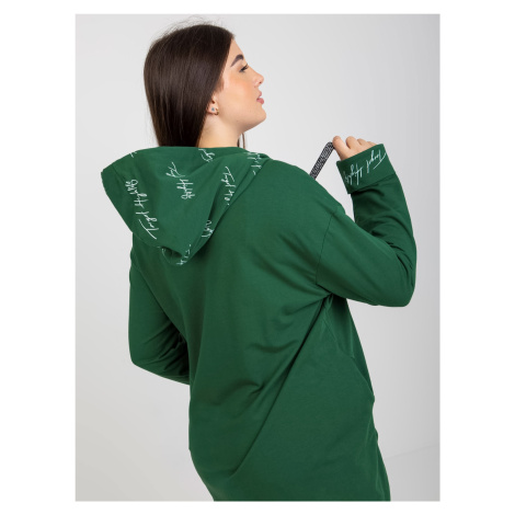 Tmavě zelená velká mikina na zip s textem Fashionhunters