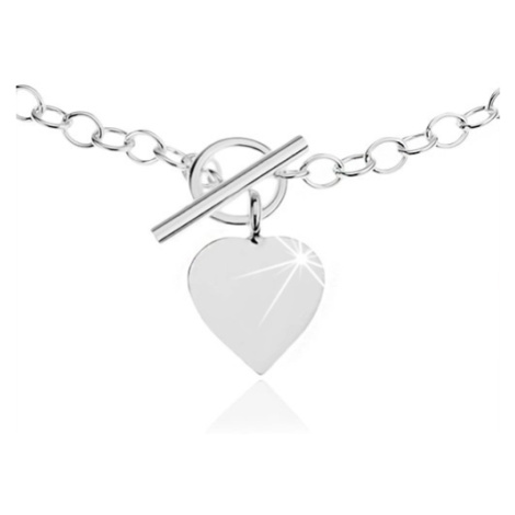 Náhrdelník ze stříbra 925, oválná očka řetízku, plochý přívěsek ve tvaru srdce Šperky eshop