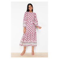 Trendyol Fuchsia Ethnic Patterned Linen Look Woven Dress