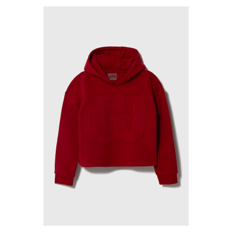Dětská mikina Guess červená barva, s kapucí, s aplikací