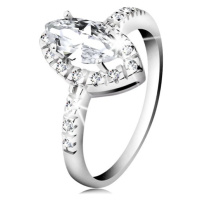 Rhodiovaný prsten, stříbro 925, zrnko čiré barvy se zirkonovým lemem