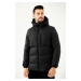 River Club Men's Black Fiber Hooded Water and Windproof Puffer Winter Coat