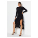 Trendyol Black Flounce Boat Rock Maxi Stretch Knit Dress