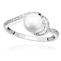 Silver Cat Stříbrný prsten s kubickými zirkony a pravou perlou SC496 60 mm