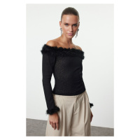 Trendyol Black Carmen Collar Otrish Detailed Knitted Blouse