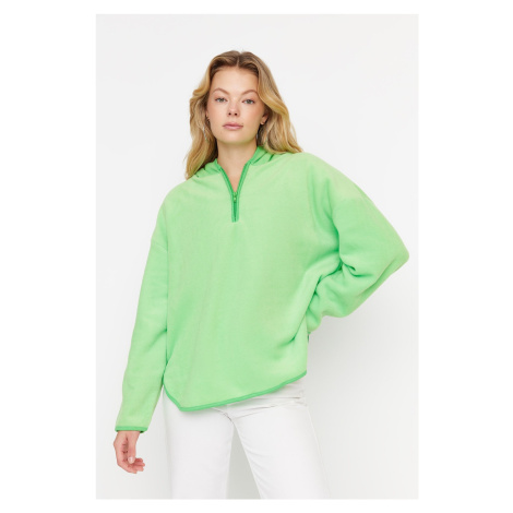 Trendyol Green Thick Fleece Hooded and Zippered Oversized/Wide Knit Sweatshirt