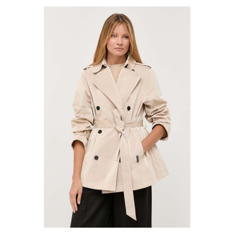 Kabát Karl Lagerfeld dámský, béžová barva, přechodný, oversize