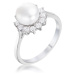 .36Ct Rhodium Plated Freshwater Pearl and CZ Halo Ring, <b>Size 5</b>