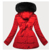 Červená dámská zimní bunda "parka" s černým mechovitým kožíškem a černou kožešinou (W560) Červen