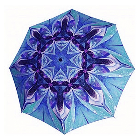 Modrý skládací plně automatický dámský saténový deštník se vzorem Haylie Doppler
