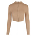 Ladies Cropped Rib Knit Zip Cardigan - unionbeige