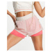 Fila logo panel sport shorts in oatmeal and pink-White