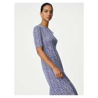 Modré dámské vzorované žerzejové midi šaty Marks & Spencer