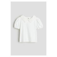 H & M - Žerzejový top's límečkem - bílá