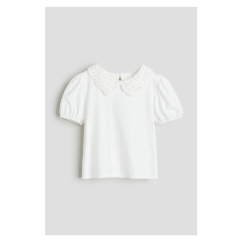 H & M - Žerzejový top's límečkem - bílá H&M