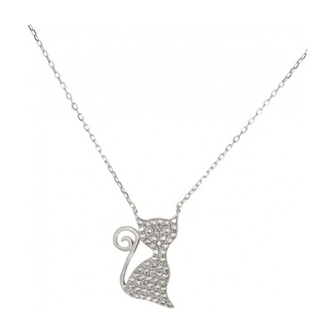 Stříbrný náhrdelník kočka s čirými zirkony STNAH079F Veroma