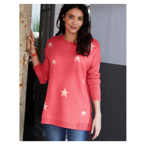 Blancheporte Žakárový pulovr s hvězdičkami korálová/broskvová
