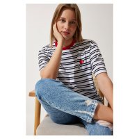 Happiness İstanbul Women's White Crew Neck Striped Knitted T-Shirt