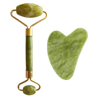 Palsar 7 Masážní váleček a destička Guasha zelený xiuyan jadeit (Light Green Xiuyan Jade Roller 