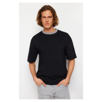 Trendyol Black Oversize/Wide-Fit Mystic Print Contrast Collar Rib 100% Cotton T-Shirt