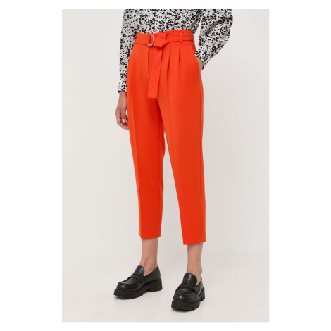 Kalhoty BOSS dámské, oranžová barva, jednoduché, high waist Hugo Boss