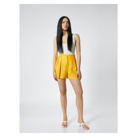 Koton Linen Blended Shorts Wide Cut Pleated