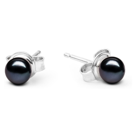 Gaura Pearls Stříbrné náušnice s černou řiční perlou Emily, stříbro 925/1000 EFB05-N/B Černá