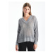 LC Waikiki Women's V-Neck Openwork Long Sleeve Knitwear Sweater