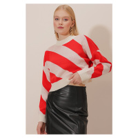 HAKKE Women's Thick Striped Crop Knitwear Sweater