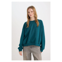 DEFACTO Cool Oversize Fit Wide Mold Crew Neck Basic Plain Thick Fabric Black Sweatshirt