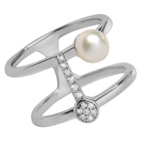 Silver Cat Stylový stříbrný prsten se zirkony a perlou SC336