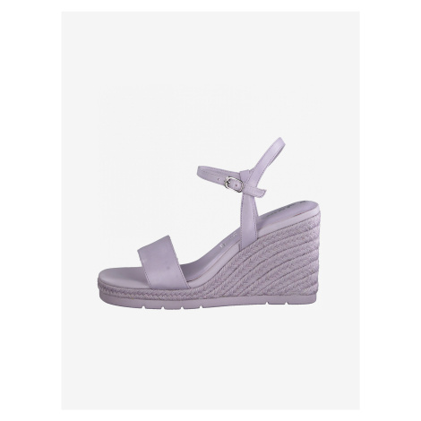Světle fialové kožené sandály na klínku Tamaris