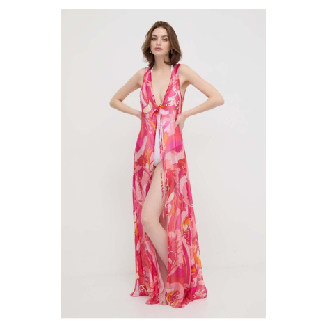 Plářové šaty s hedvábím Guess růžová barva, E4GK02 WE550