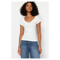 Trendyol White, Fitted/Cooked, Ribbed Cotton, Stretchy Knit Blouse