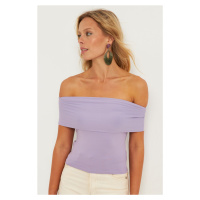 Cool & Sexy Women's Lilac Madonna Collar Blouse CY340